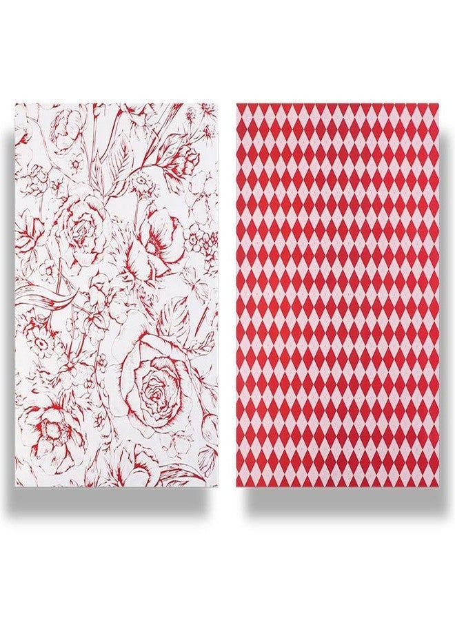 اويسيس أوراق تغليف باقات أواسيس - أوراق تغليف كورية مقاومة للماء لتنسيقات الزهور وسلال الهدايا والأعمال اليدوية - 20 ورقة، 58 × 58 سم، مطبوعة على الوجهين بنقشة زهور حمراء ومربعات - Image 1